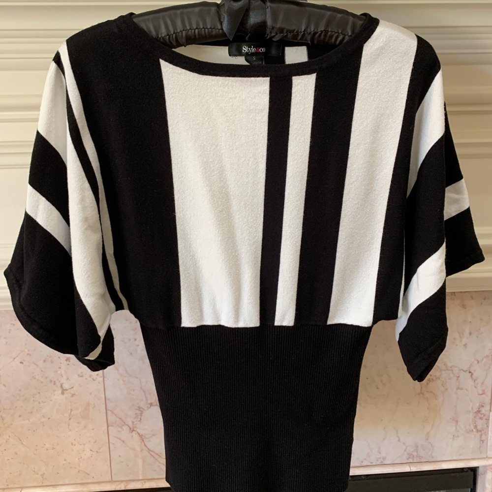 Style & Co Striped Dolman Sweater S Cream Black